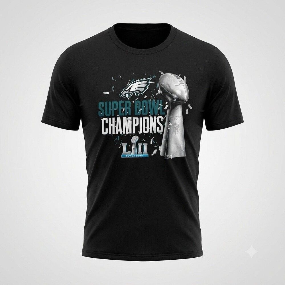 Philadelphia Eagles Super Bowl LII Champions Graphic Black T-Shirt Men's Size L